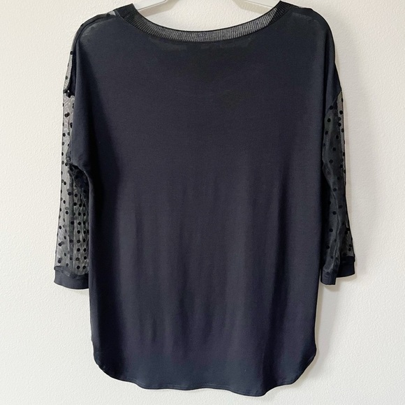 Desigual Women’s Size Medium Floral Susan Blouse Black Mesh Polka Dot Sleeves - Picture 5 of 6